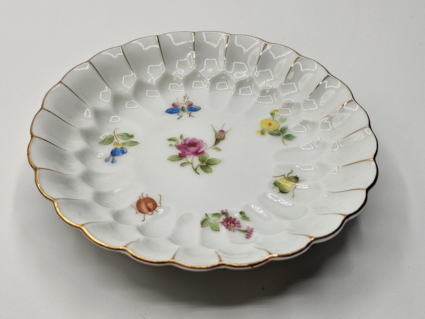 Lefton Porcelain Tea Cup & Saucer Hand Painted Footed Scalloped Edges 