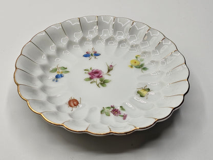 Lefton Porcelain Tea Cup & Saucer Hand Painted Footed Scalloped Edges 