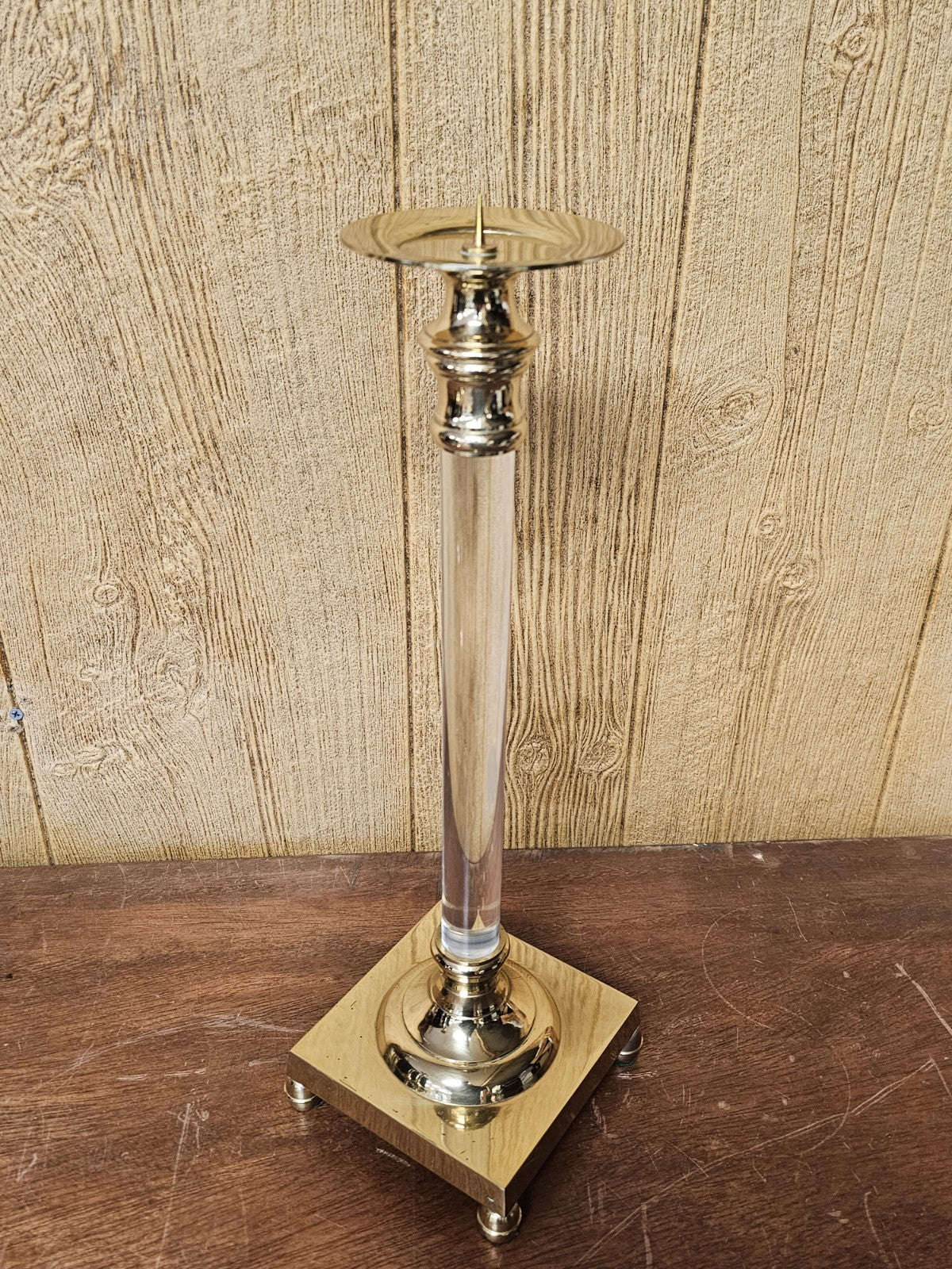 Vtg MCM Brass & Lucite Candle Holders Set Of Three 18.5 T X 16 T X 13.5 T 