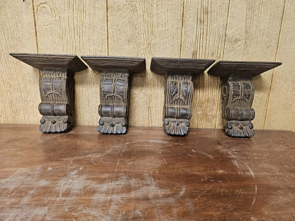 Acanthus Scroll Wood Wall Bracket Shelves Hand Carved 9 Inches Tall Set Of 4