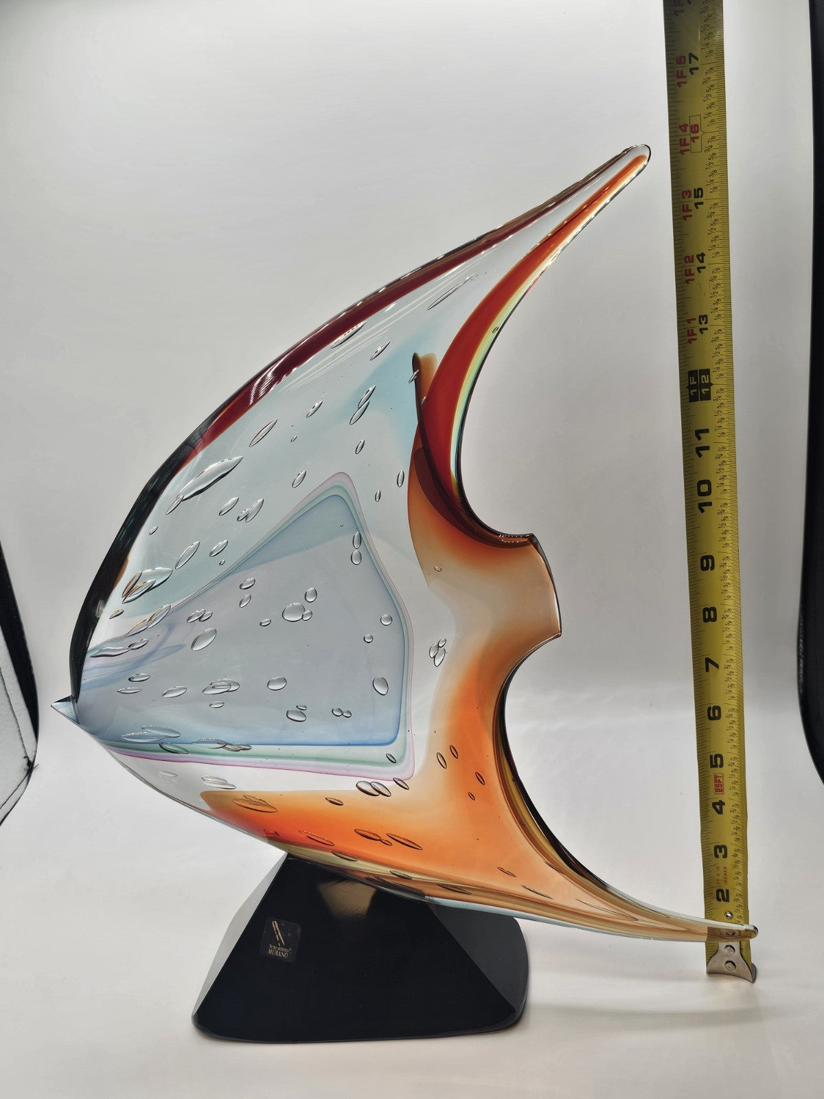 Murano Art Glass Signed Fish Sculpture By Sergio Castantini On Marble Base 16 In