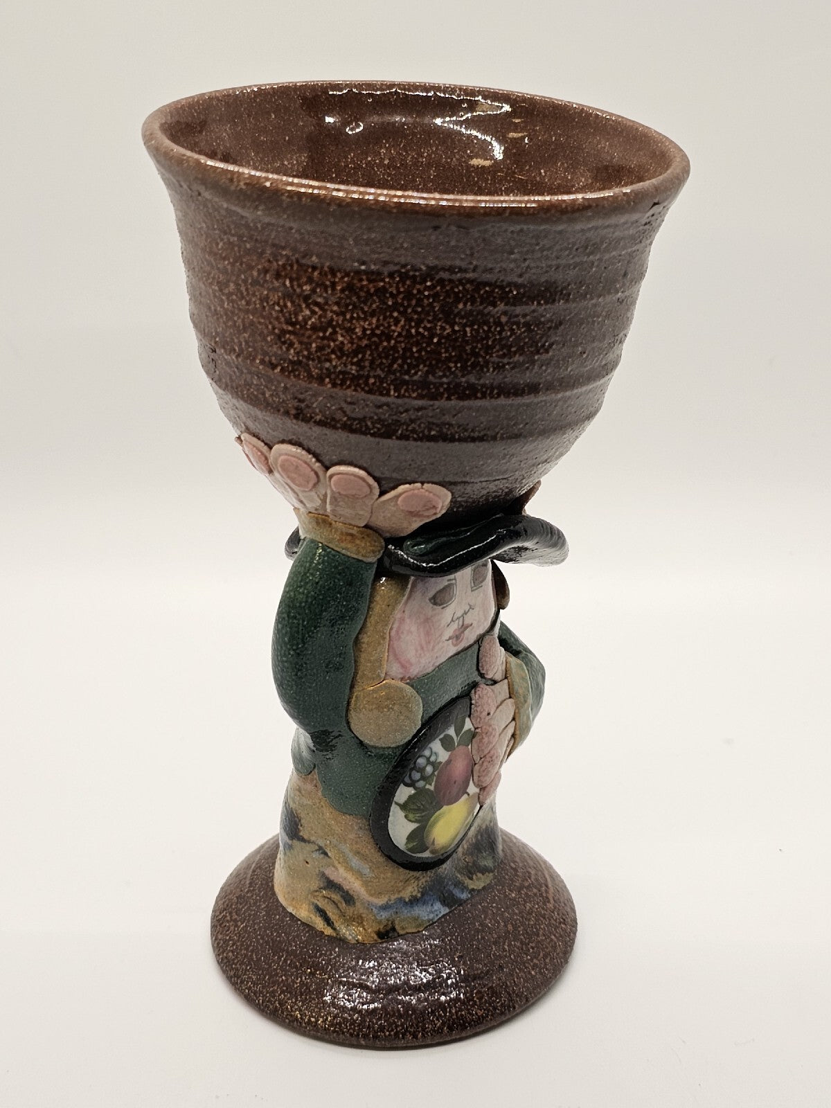 Rare Jane Goslin Peiser Art Pottery Goblet Figure Salt Glaze Signed 7" Tall