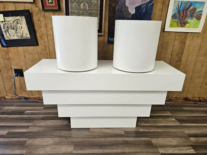 1980s Post Modern White Lacquer Photography Station W Cylinder Stools 