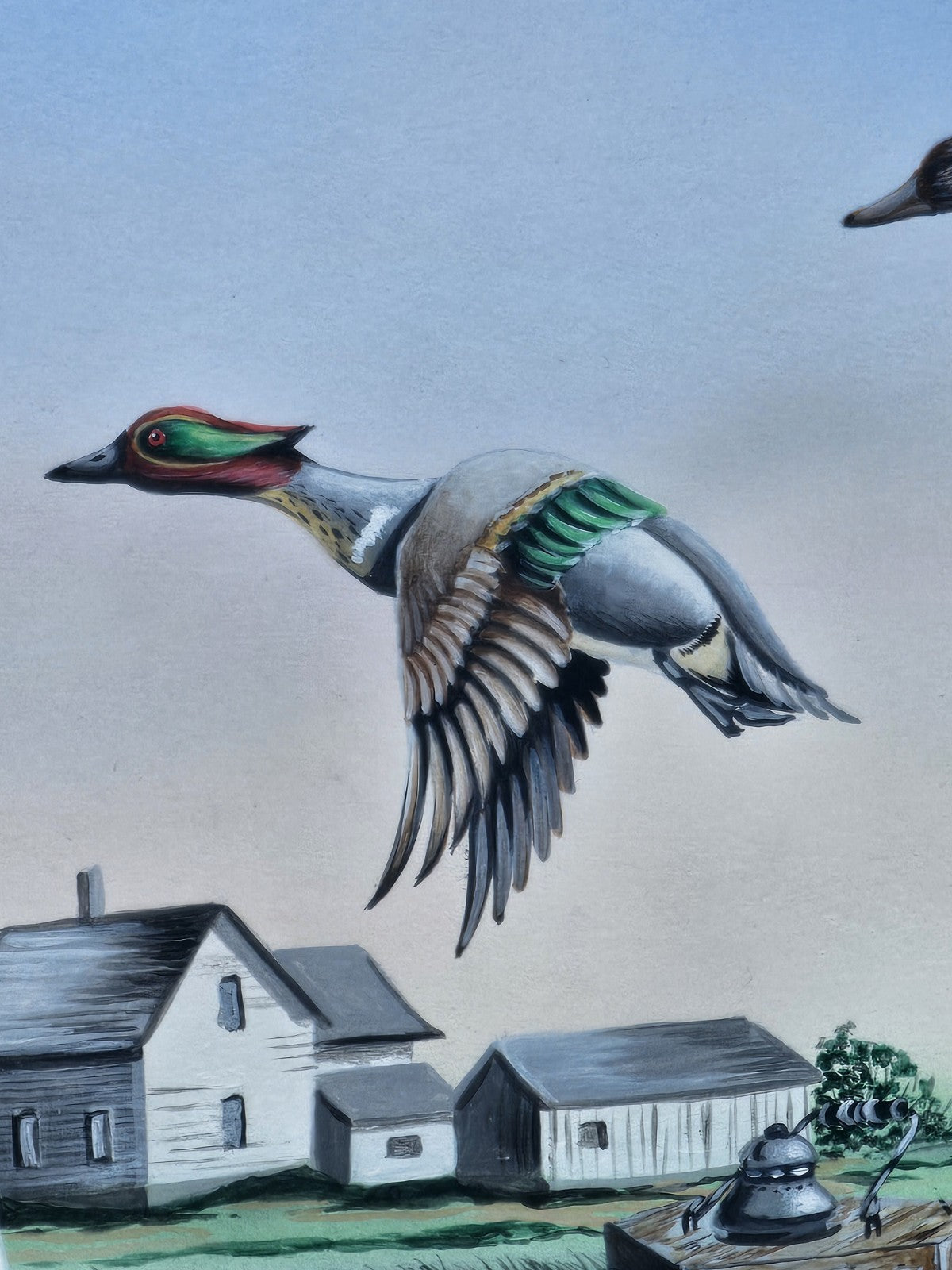 Original Oil On Board Painting Of Green Winged Teal Ducks Chesapeake Bay Area MD