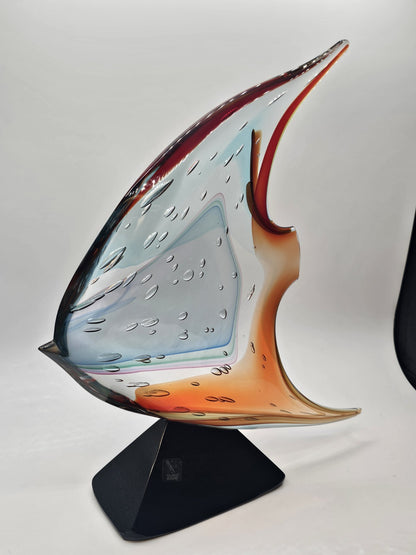 Murano Art Glass Signed Fish Sculpture By Sergio Castantini On Marble Base 16 In