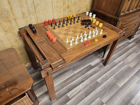 MCM Danish Modern Rosewood & Teak Game Table Chess Backgammon W Pieces