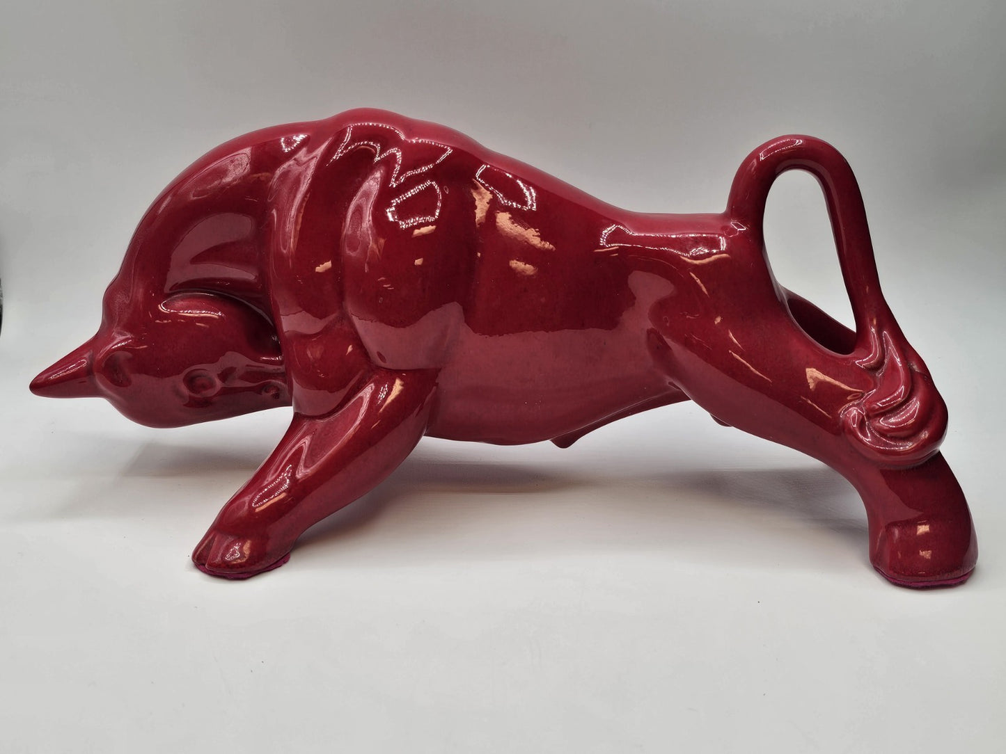 Vtg MCM Royal Haeger Red Glazed Charging Bull Sculpture Ceramic Pottery 14.5 In
