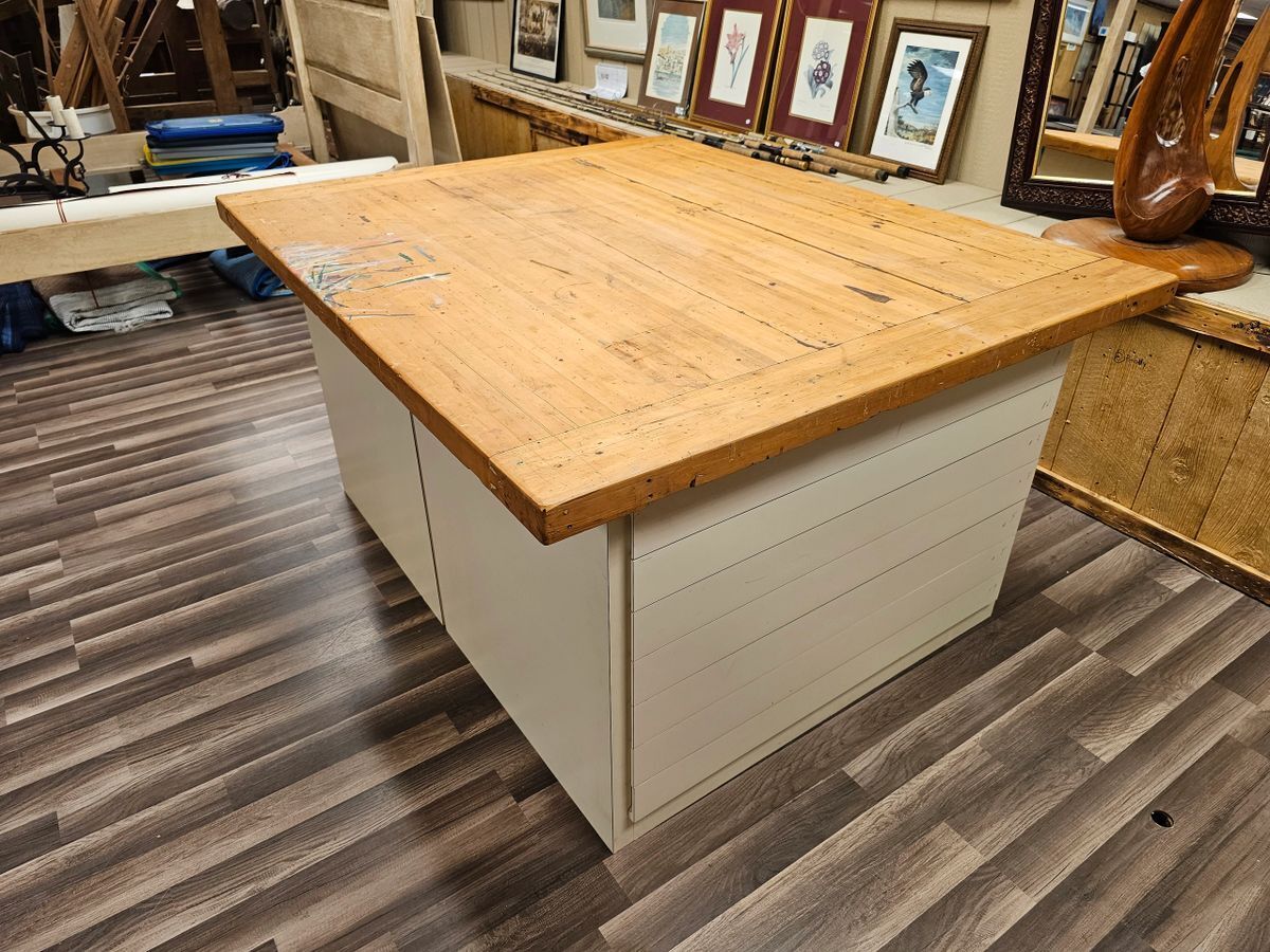 Architect Drafting Blueprint Cabinets w Butcher Block Top Work Station