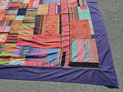 Vtg Tribal Indian Patchwork Quilt & Pillow Set Hand Stitched 99in X 96in 