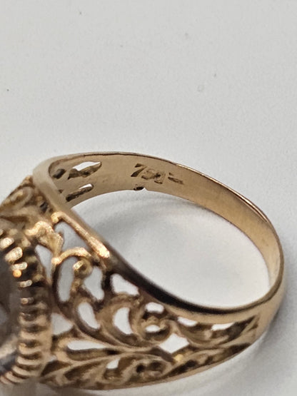 750 18k Yellow Gold Smoky Topaz Quartz Cocktail Ring 3.5 Grams Size 5.25