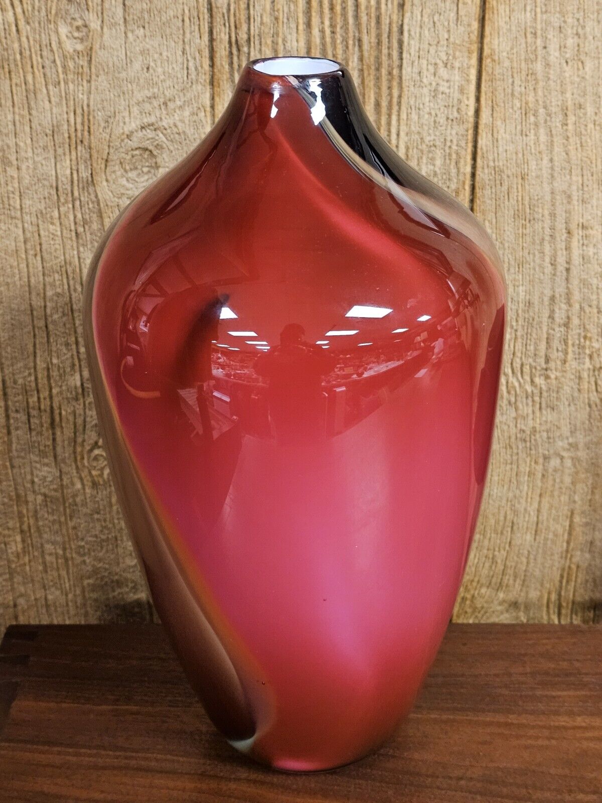 Michael Mortara Hand Blown Volcano Glass Vase 13.5" Tall Damaged On Top