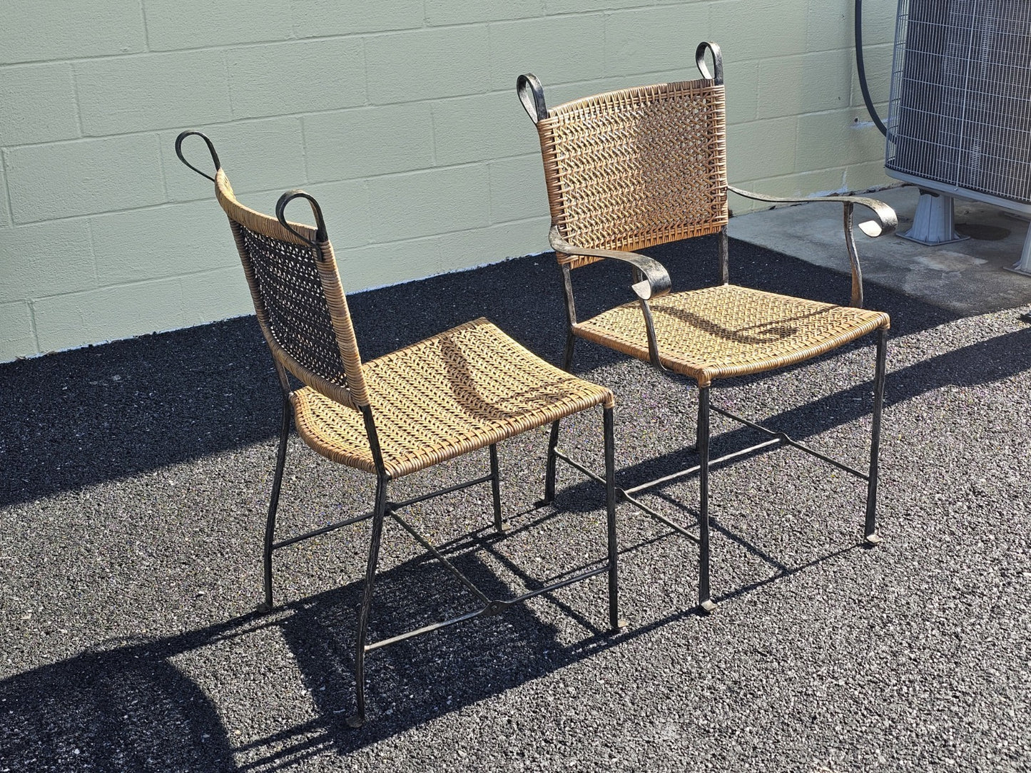 Ched Berenguer Topacio Rattan & Iron Strap Chairs W MCM McGuire Oak Table