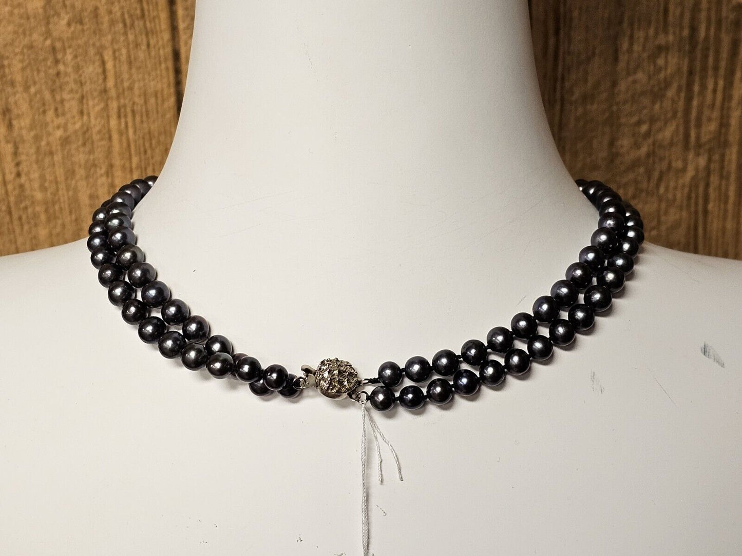 Vintage Dark Pearl Necklace Double Strand Iridescent 17.5 Inch Long