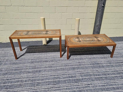 Johannes Andersen Danish Teak 1970s Mosaic Ceramic Tile Coffee Table Sofa Table