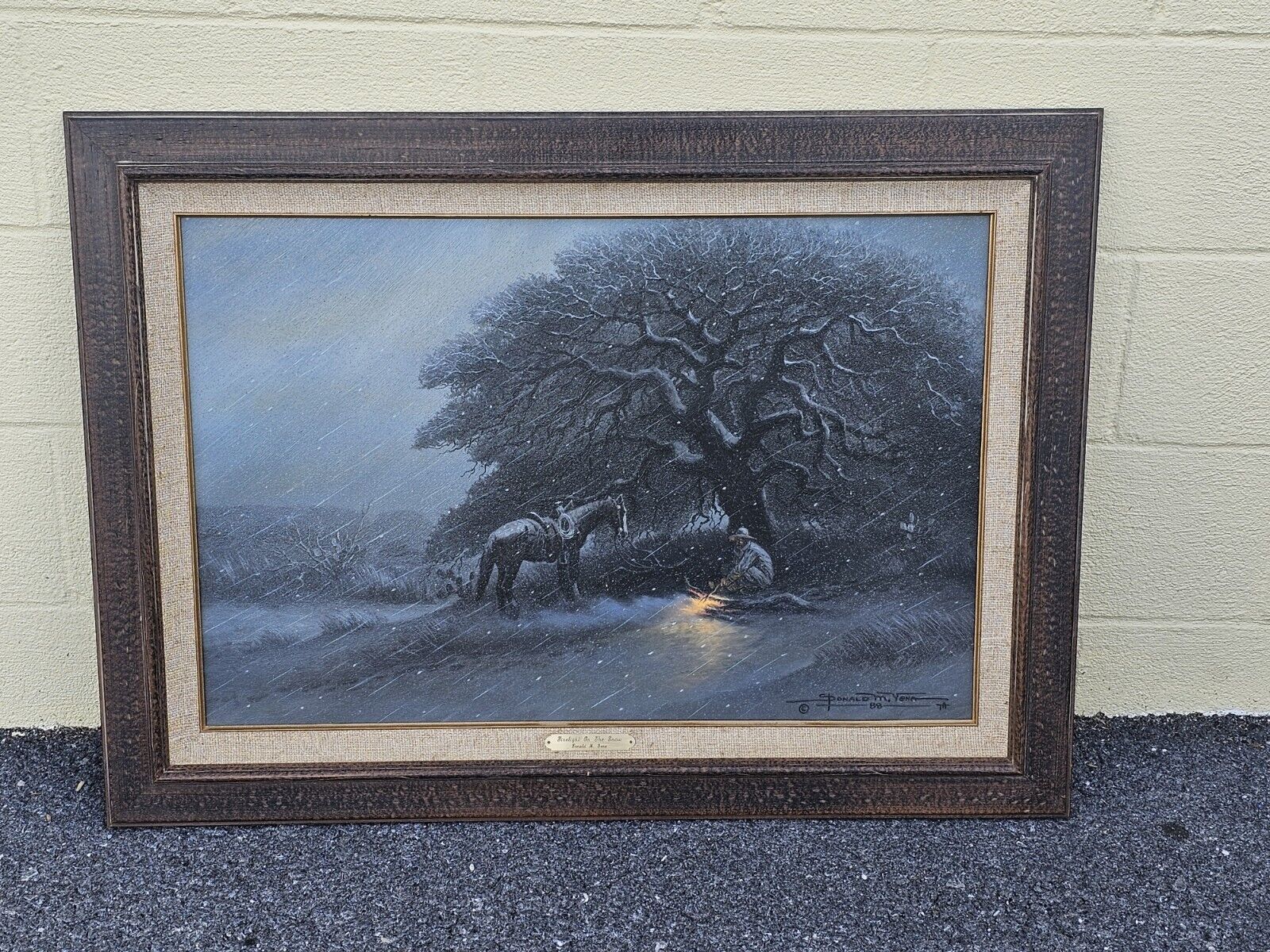 Donald Yena Original Oil Painting Firelight On The Snow Texas Cowboy Western Art