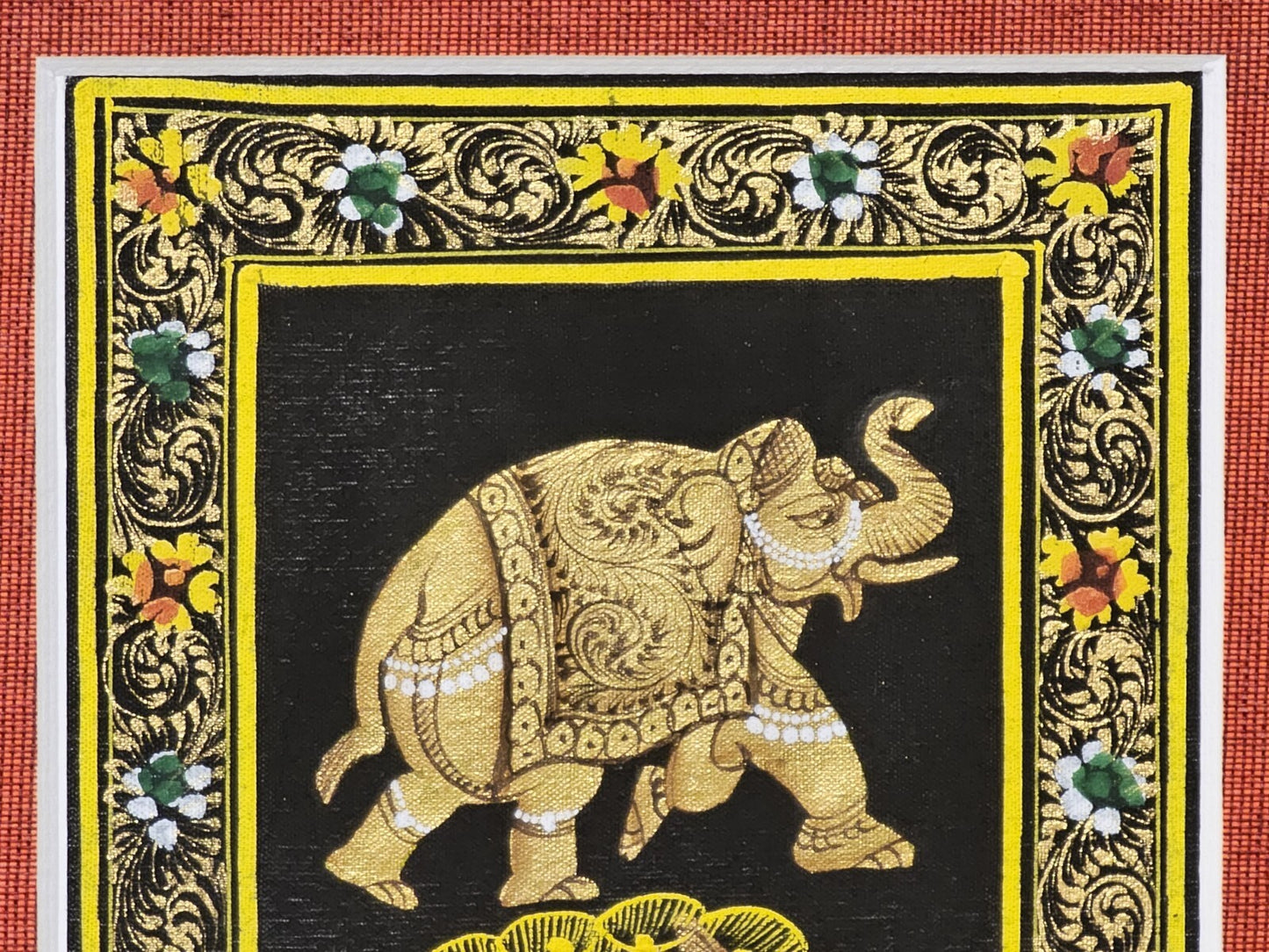 Rajasthani Style Indian Persian Framed Animal Procession Hand Painted On Silk