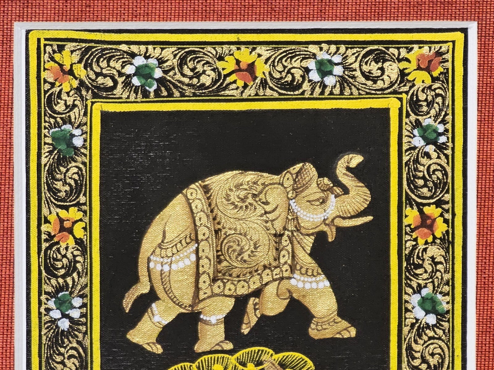 Rajasthani Style Indian Persian Framed Animal Procession Hand Painted On Silk