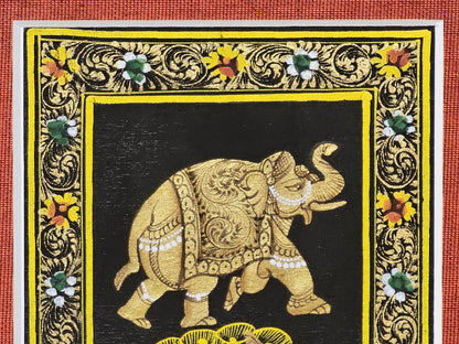 Rajasthani Style Indian Persian Framed Animal Procession Hand Painted On Silk