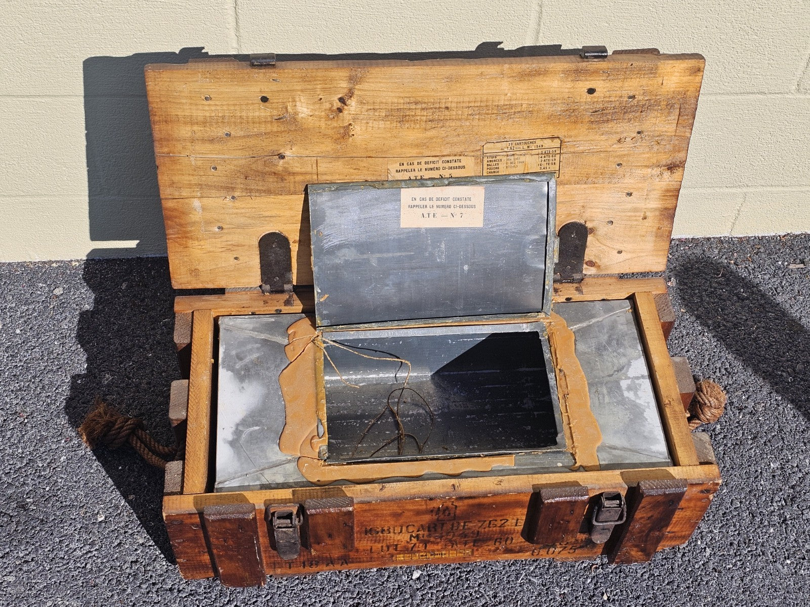 Vintage 1940s Wood & Metal French Ammo Box With Metal Insert Very Unique 