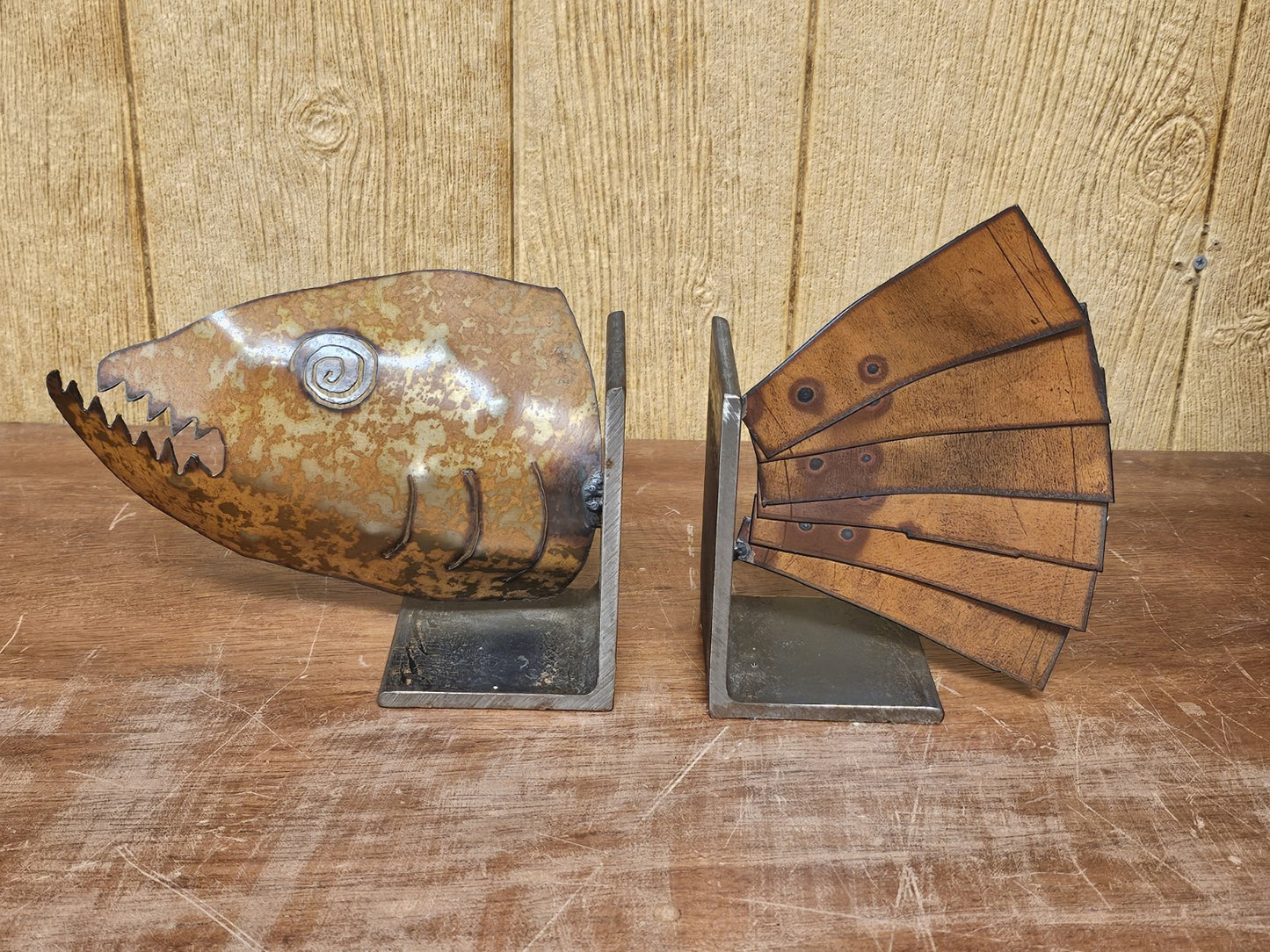Vtg Handmade Fish Bookends Metal & Steel 16 Inches 7 Pounds