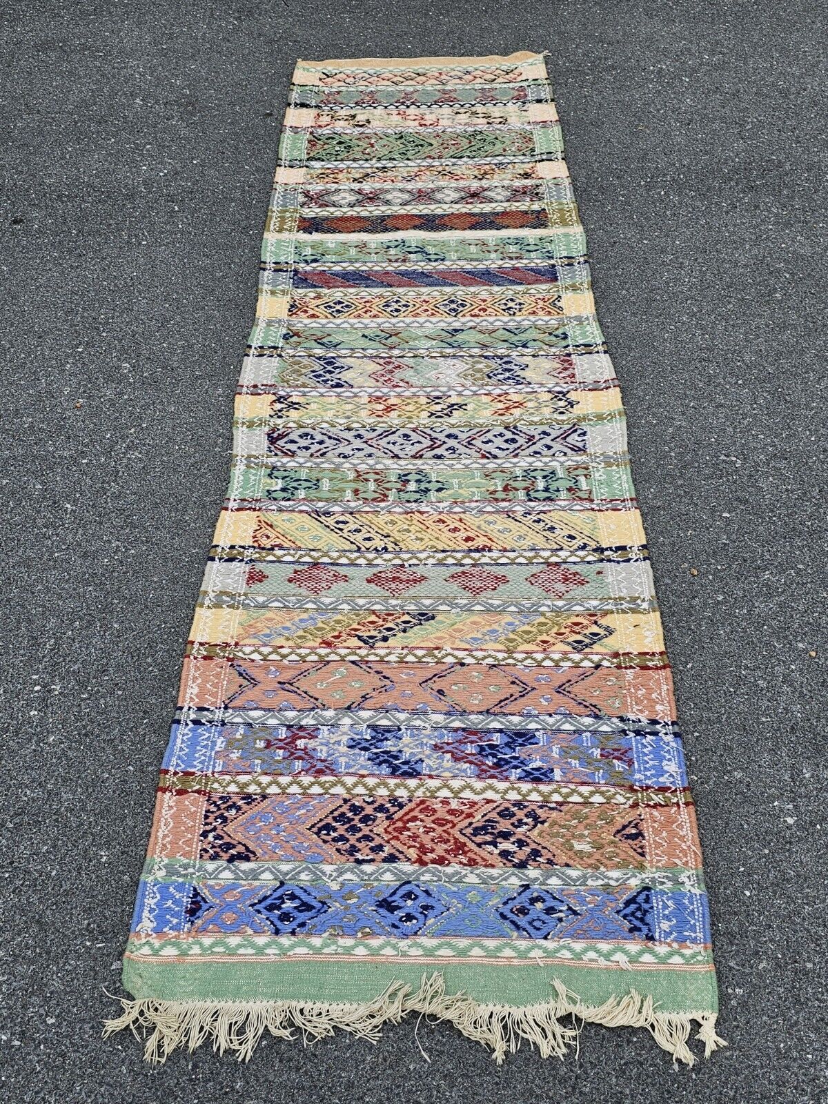 Vtg Native American Handmade Tribal Rug Runner Handwoven 9 Foot (116") Long