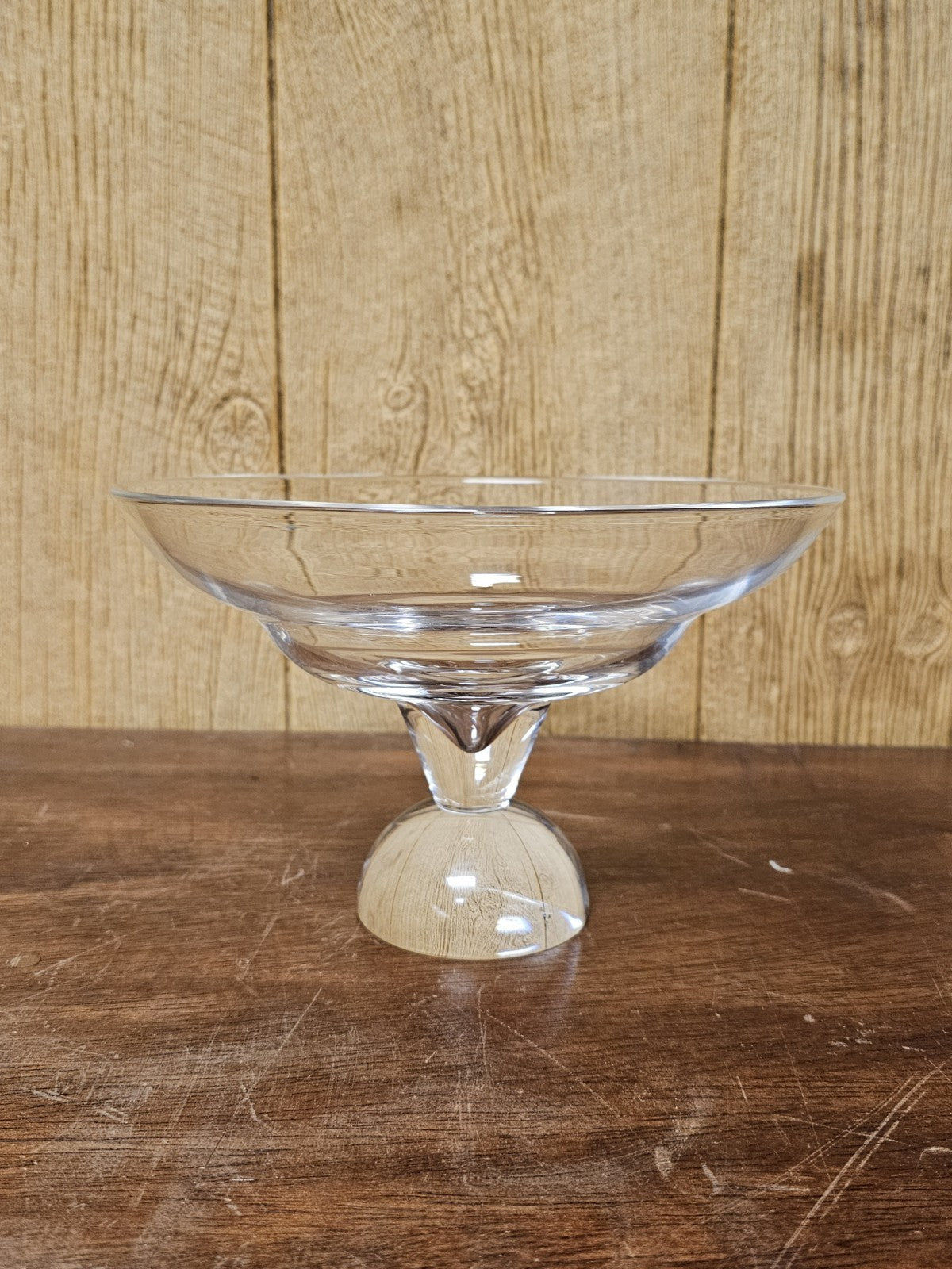 Steuben Signed Crystal Glass Cloud Pedestal Bowl Centerpiece 6.25 In Tall