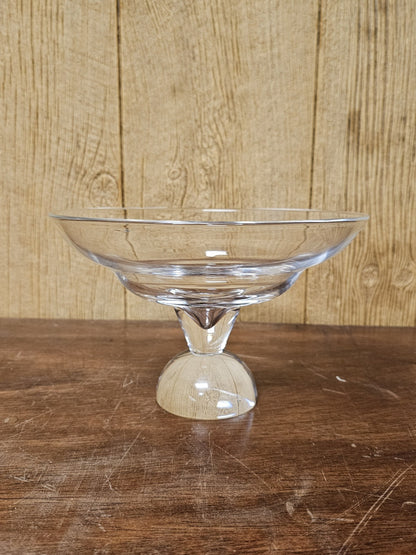 Steuben Signed Crystal Glass Cloud Pedestal Bowl Centerpiece 6.25 In Tall