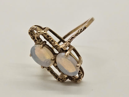 Vtg 10k Yellow Gold Ring With 2 Oval Opals Size 6.5-7, 1.99 Grams Cocktail Ring