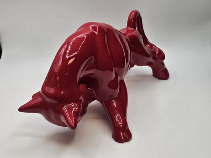 Vtg MCM Royal Haeger Red Glazed Charging Bull Sculpture Ceramic Pottery 14.5 In