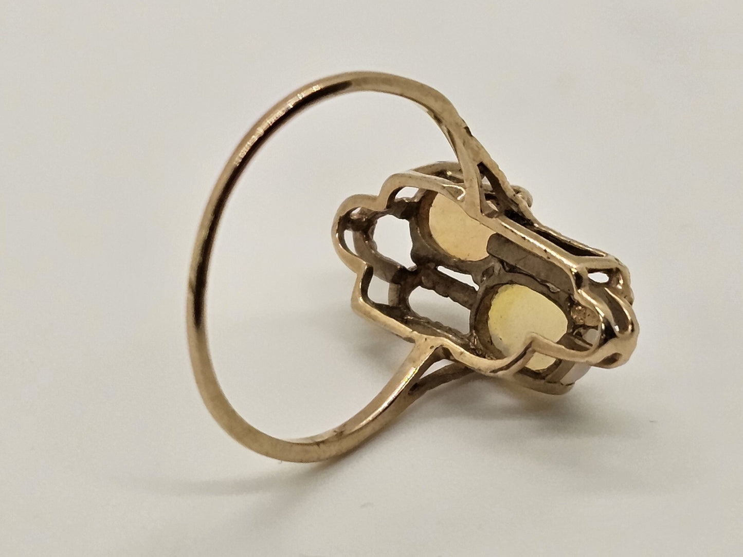 Vtg 10k Yellow Gold Ring With 2 Oval Opals Size 6.5-7, 1.99 Grams Cocktail Ring