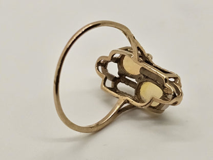 Vtg 10k Yellow Gold Ring With 2 Oval Opals Size 6.5-7, 1.99 Grams Cocktail Ring