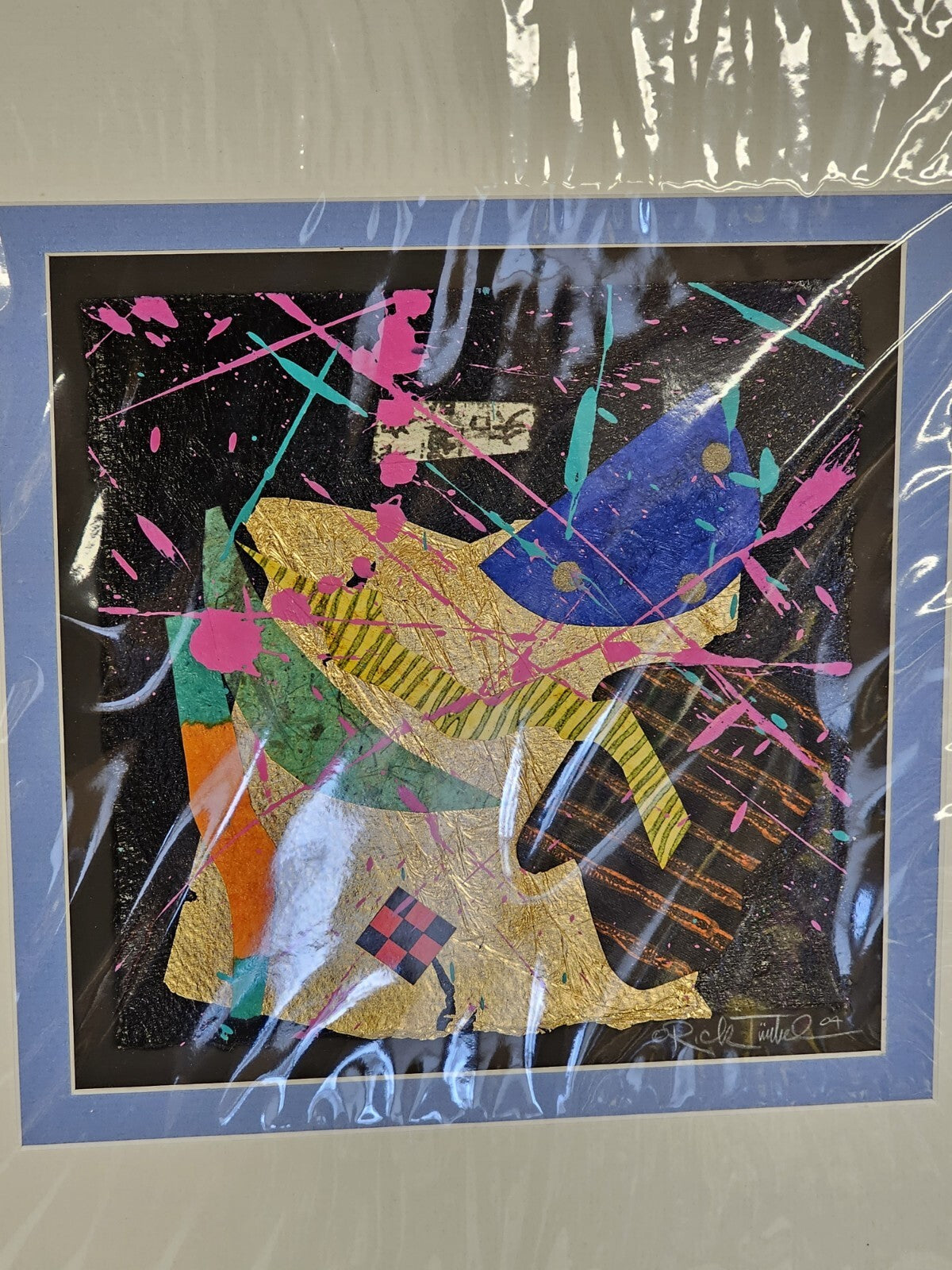 Original Abstract Paper Fiber Art Rick Tunkel Signed Matted 2004 Colorful