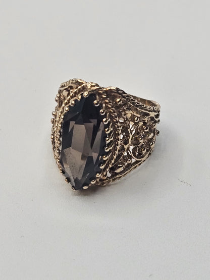 Vtg 14k Yellow Gold Smoky Quartz Cocktail Ring Size 6 Appx 7.4 Grams