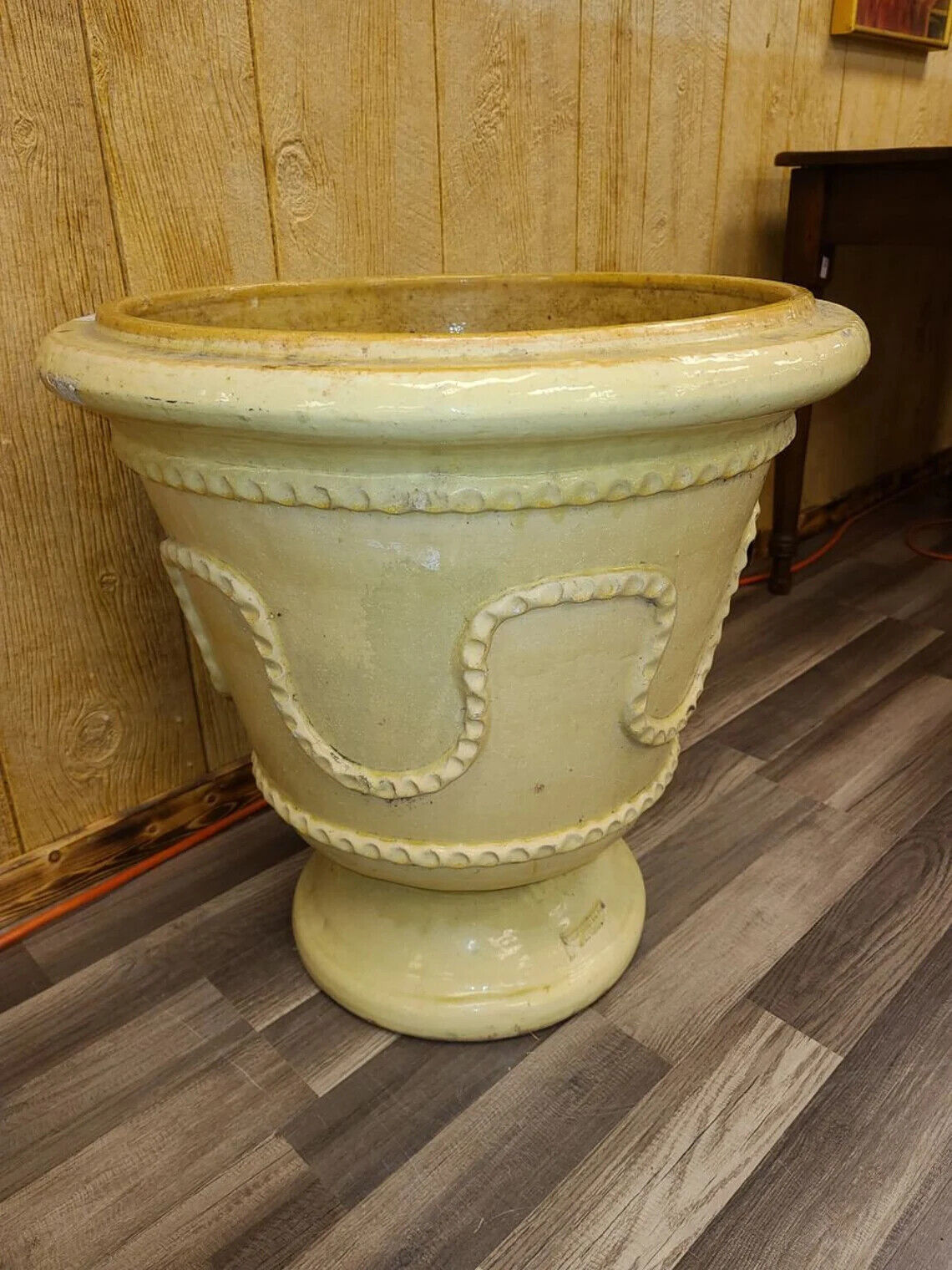 Rare Large Saint-Jean De Fos French Handmade Beige Summer Flowers Garden Planter