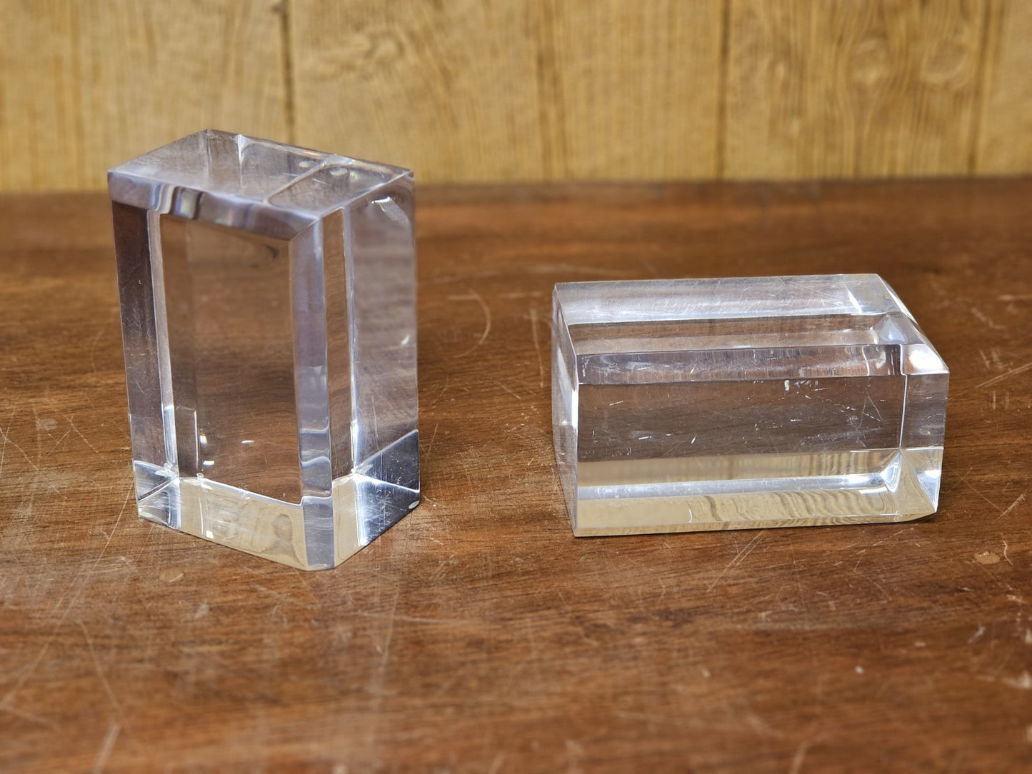 MCM Lucite Acrylic Display Base Pair Block Plateaus 6 In Tall W Beveled Sides