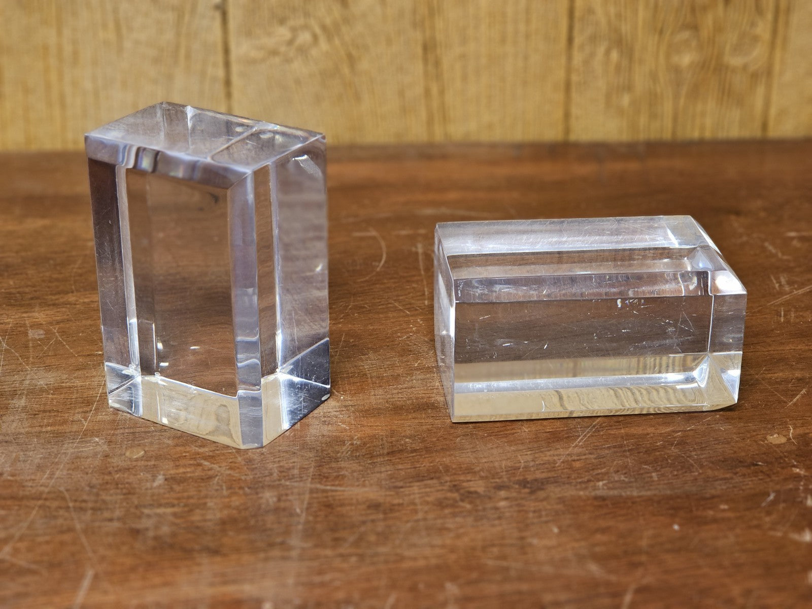 MCM Lucite Acrylic Display Base Pair Block Plateaus 6 In Tall W Beveled Sides
