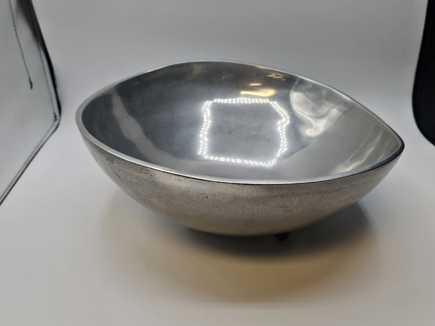 MCM Bruce Fox Design Aluminum Metal Biomorphic Footed Bowl 12.75 In