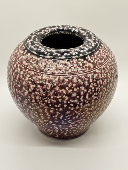 High Quality "Spongeware" Vase Iridescent Red White & Dark Blue Green 7" Tall