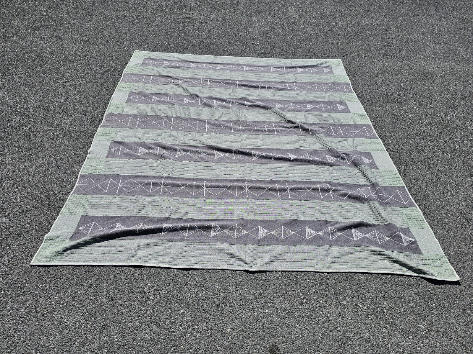 Vtg Unique Large Blanket 106 Inch X 91 Inches Hand Stitched? Tribal? 