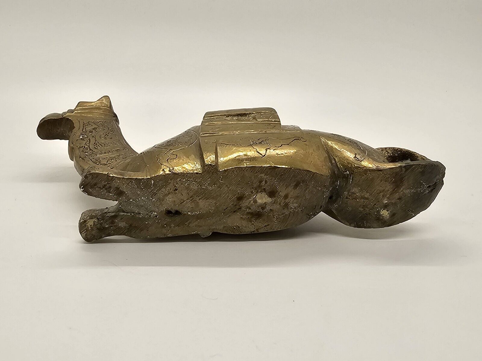 Antique Brass Camel Inkwell 1lb 7oz Egyptian? Middle Eastern Carved Etchings