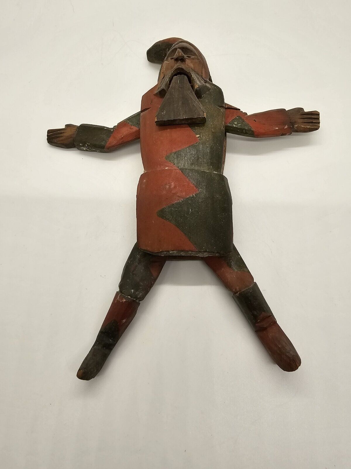 Antique 19th Century German Hand Carved Gnome Jumping Jack Santa Ornament