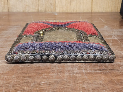 Vtg Indian Handmade Hand Stitched Jharokha Brass Wood Fabric Wall Mirror 