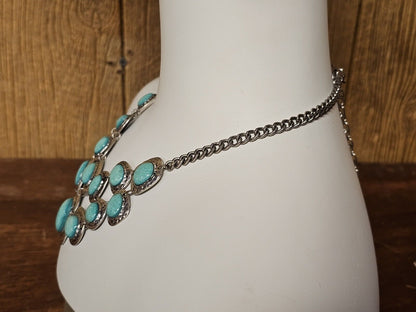 Silver Tone Faux Turquoise Choker Statement Necklace Native American Style