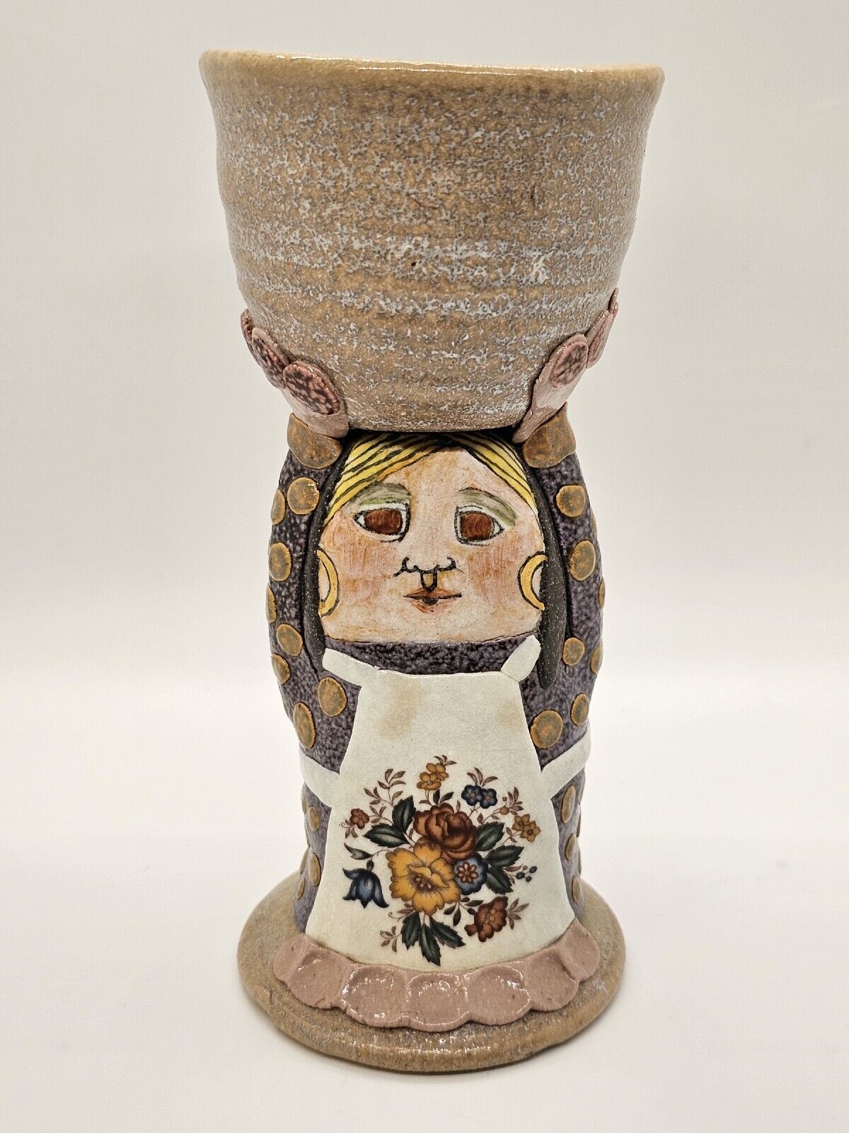 Rare Jane Goslin Peiser Art Pottery Goblet Figure Signed Salt Glaze 7" Tall