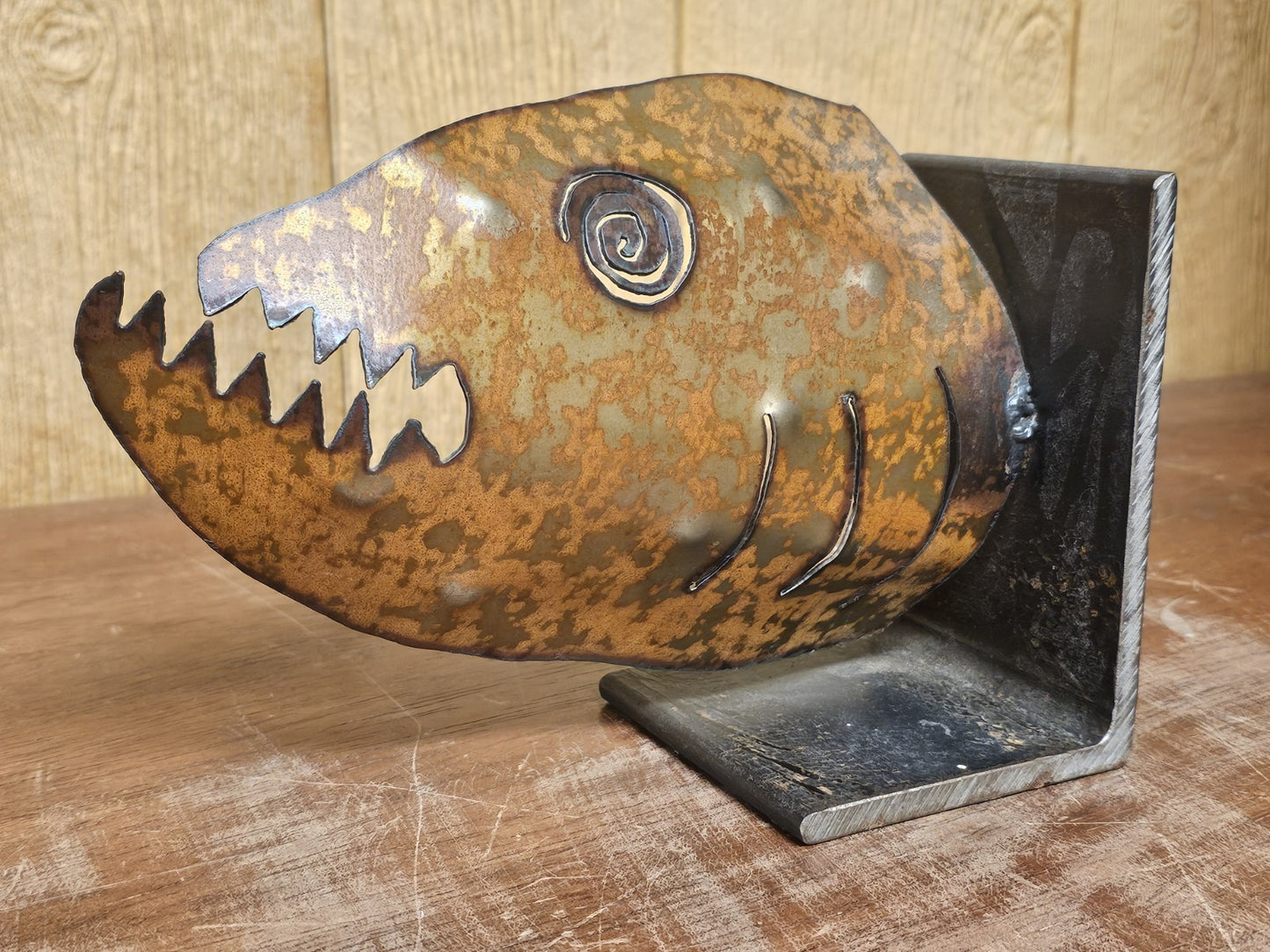 Vtg Handmade Fish Bookends Metal & Steel 16 Inches 7 Pounds