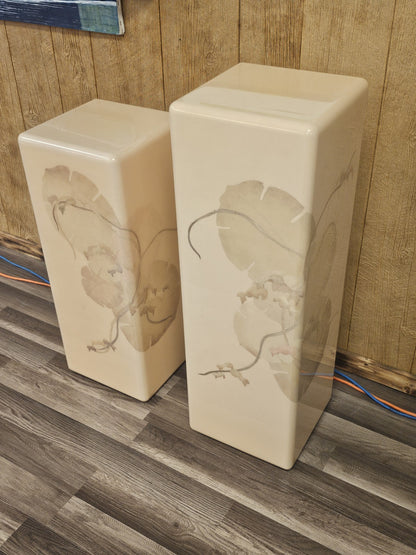 Vtg 1970s Post Modern Aldo Tura Style Laque Martin Lily Pad Pedestal Pair