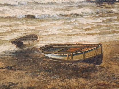 Original Eugene Fletcher Oil on Canvas English Water Pier Boat Scene (1857-1945)