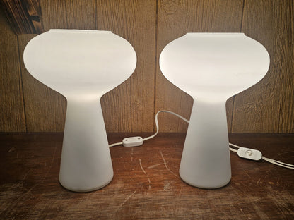 Mid Century MCM Mushroom Lamp Pair Frosted Glass By Gilbert 11.75 In Tall