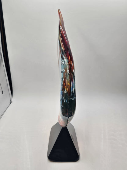 Murano Art Glass Signed Fish Sculpture By Sergio Castantini On Marble Base 16 In
