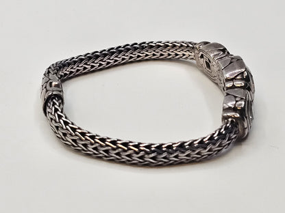 John Hardy 925 Sterling White Topaz Woven Bracelet 33 Grams 7.5 Inch 3 Stones